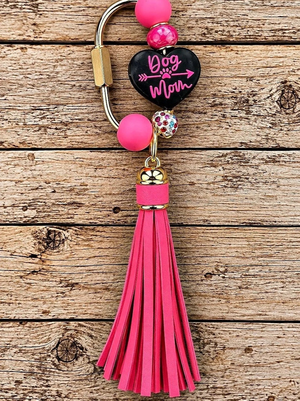 Dog Mom Gold, Black and Pink Tassel Purse Charm